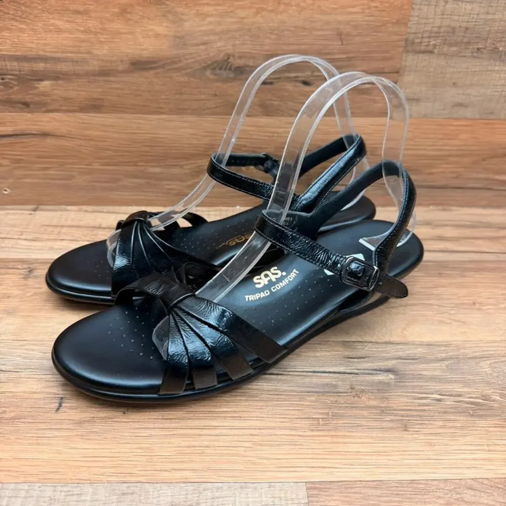 SAS Women Size 9N black leather Wedge Comfort Sandals shoes